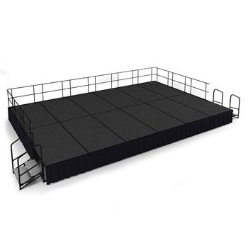 National Public Seating 16&#39; x 24&#39; Stage Package, 24&quot; Height, Grey Carpet, Shirred Pleat Black Skirting