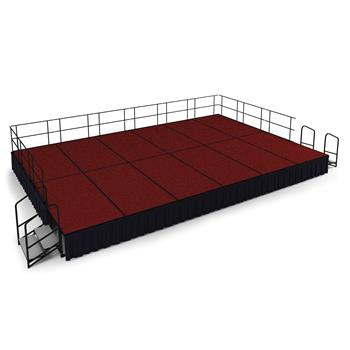 National Public Seating 16&#39; x 24&#39; Stage Package, 24&quot; Height, Red Carpet, Shirred Pleat Black Skirting