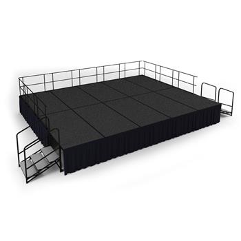National Public Seating 16&#39; x 20&#39; Stage Package, 32&quot; Height, Grey Carpet, Shirred Pleat Black Skirting