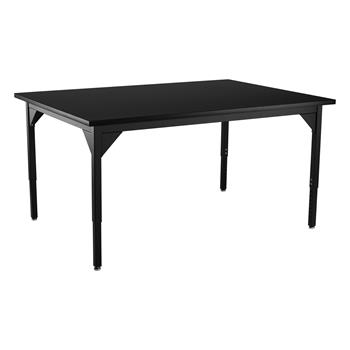 National Public Seating Steel Height Adjustable Science Lab Table, 42&quot; x 60&quot;, Chemical Resistant Top, Black