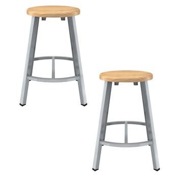 National Public Seating Titan Stool, 24 in, Grey Frame, Solid Wood Seat, 2/Pack