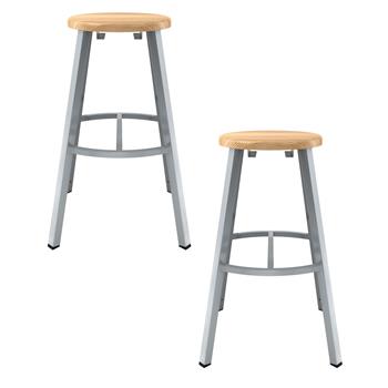 National Public Seating Titan Stool, 30 in, Grey Frame, Solid Wood Seat, 2/Pack