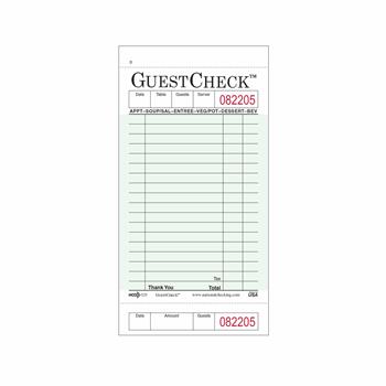 National Checking Company Guest Check Pad with Stub, 1-Part Carbonless, Green, 3-1/2 x 6-3/4, 50 Pads/Case