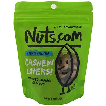Nuts.com Salted Roasted Cashews, 3 oz. Bag, 24/CS