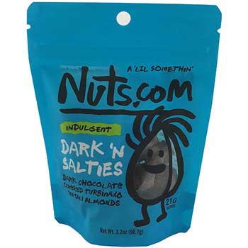 Nuts.com Dark Chocolate Turbinado Sea Salt Almonds, 3.2 oz. Bag, 24/CS