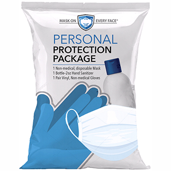 W.B. Mason Co. Personal Protection Package, 3-Ply Mask / 2 oz. Hand Sanitizer / Gloves