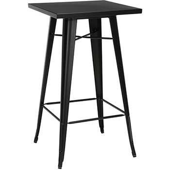 OFM 161 Collection Industrial Modern Indoor/Outdoor Square Bar Table with Footring, 24&quot;, Galvanized Steel, Black