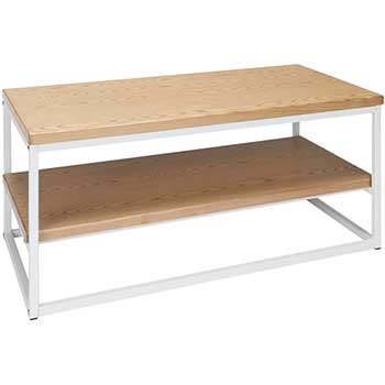 OFM 161 Collection Industrial Modern Coffee Table with Wood Shelf, Wood Top/Metal Frame, White/Natural
