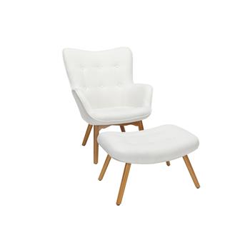 OFM 161 Collection Mid Century Modern Tufted Lounge Chair with Ottoman, Solid Honey Beechwood Legs, Beige Fabric