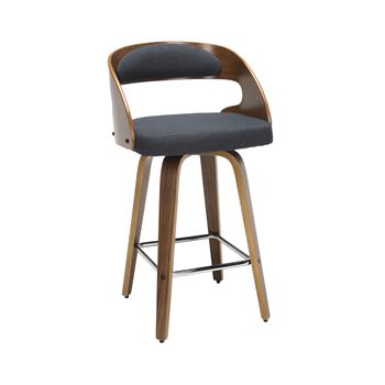 OFM 161 Collection Mid Century Modern Swivel Seat Stool, 26&quot; H, Bentwood Frame, Walnut/Navy