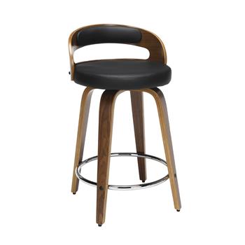 OFM 161 Collection Mid Century Modern Swivel Seat Stool with Vinyl Back/Seat Cushion, 24&quot; H, Walnut/Black