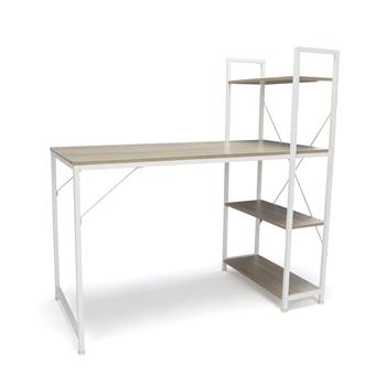 OFM Essentials Collection Combination Desk with 4-Shelf Unit, Natural with White Frame