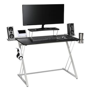 OFM Essentials Collection 55&quot; Gaming Computer Desk, 35&quot; Monitor Shelf, Z-Base, White/Black
