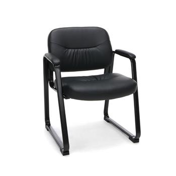 OFM Essentials Collection Bonded Leather Executive Side Chair with Sled Base, Black