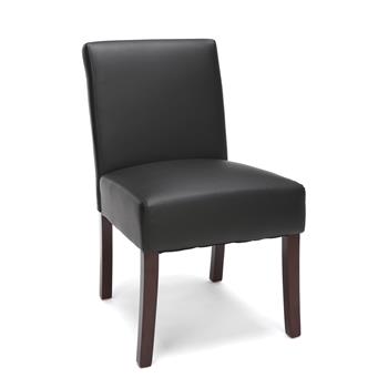 OFM Essentials Collection Bonded Leather Executive Armless Guest Chair with Wooden Legs, Black