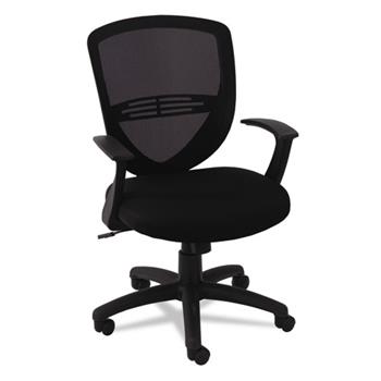 OIF Swivel/Tilt Mesh Mid-Back Task Chair, Fixed Cantilevered Arms, Black