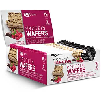 Optimum Nutrition Inc. Protein Wafers Protein Snack Chocolate Raspberry, 1.48 oz., 9/PK