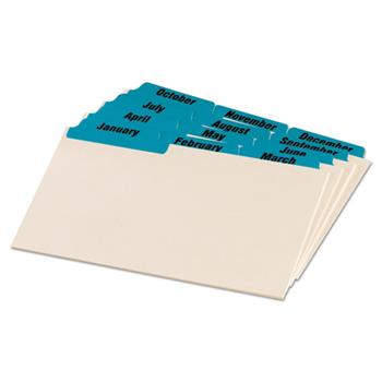 Oxford Laminated Tab Index Card Guides, Monthly, 1/3 Tab, Manila, 4 in x 6 in, 12 Guides/Set