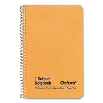 Oxford Notebook, Narrow Ruled, 5&quot; x 8&quot;, Green Paper, Kraft Cover, 80 Sheets