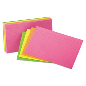 Oxford Index Cards, Ruled, 3 in x 5 in, Glow Green/Yellow, Orange/Pink, 100 Cards/Pack