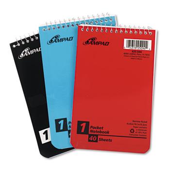 Ampad Wirebound Pocket Memo Book, Narrow Ruled, 4&quot; x 6&quot;, White Paper, 40 Sheet/Pad, 3 Pads/Pack