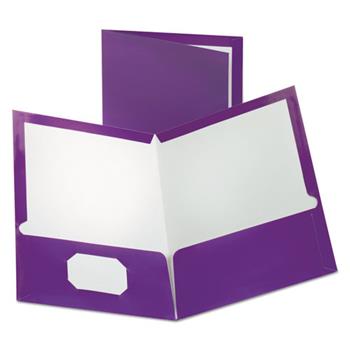 Oxford Two-Pocket Laminated Folder, 100-Sheet Capacity, Metallic Purple