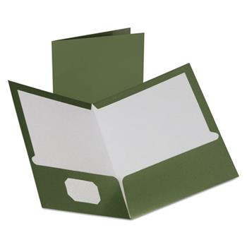 Oxford™ Two-Pocket Laminated Folder, 100-Sheet Capacity, Metallic Green