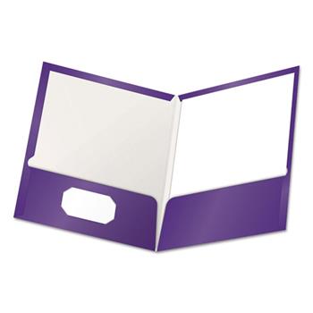 Oxford™ High Gloss Laminated Paperboard Folder, 100-Sheet Capacity, Purple, 25/Box