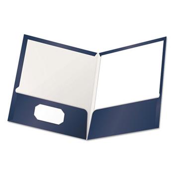 Oxford™ High Gloss Laminated Paperboard Folder, 100-Sheet Capacity, Navy, 25/Box
