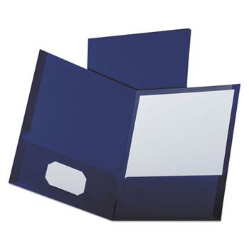 Oxford™ Linen Finish Twin Pocket Folders, Letter, Navy, 25/Box