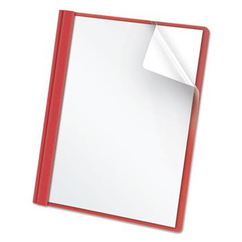Oxford Clear Front Report Cover, 3 Fasteners, Letter, 1/2&quot; Capacity, Red, 25/Box