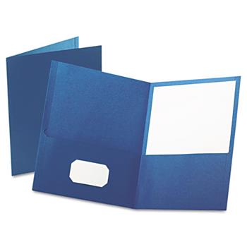 Oxford™ Twin-Pocket Folder, Embossed Leather Grain Paper, Blue, 25/BX