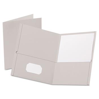 Oxford™ Twin-Pocket Folder, Embossed Leather Grain Paper, Gray, 25/BX
