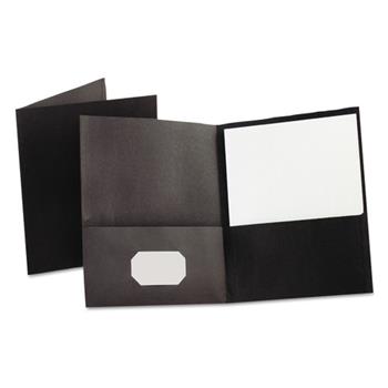 Oxford™ Twin-Pocket Folder, Embossed Leather Grain Paper, Black, 25/BX