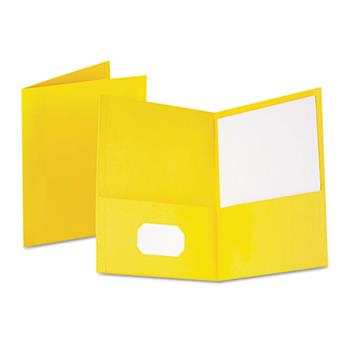 Oxford™ Twin-Pocket Folder, Embossed Leather Grain Paper, Yellow, 25/BX