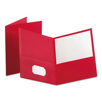 Oxford Twin-Pocket Folder, Embossed Leather Grain Paper, Red, 25/BX
