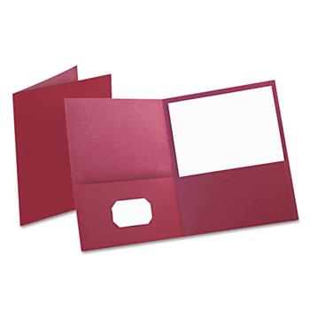 Oxford™ Twin-Pocket Folder, Embossed Leather Grain Paper, Burgundy, 25/BX