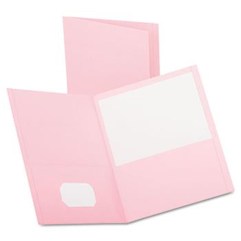 Oxford Twin-Pocket Folder, Embossed Leather Grain Paper, Pink, 25/BX