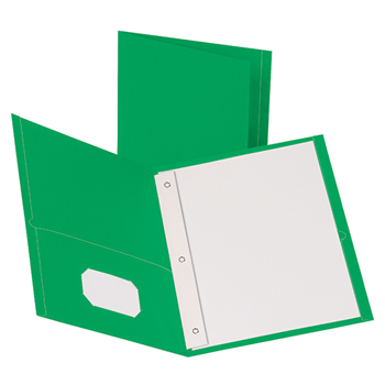 Oxford Twin Pocket Portfolio with Fasteners, 8 1/2&quot; x 11&quot;, Green, 10/PK