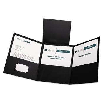 Oxford Tri-Fold Folder w/3 Pockets, Holds 150 Letter-Size Sheets, Black