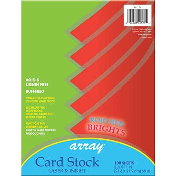 Pacon Array Card Stock, 65 lb, 8.5&quot; x 11&quot;, Rojo Red, 100 Sheets/Pack