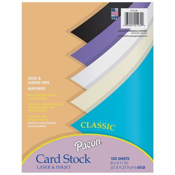 Pacon Classic Card Stock Assortment, 8 1/2&quot; x 11&quot;, 5 Colors, 100 Sheets/Pack