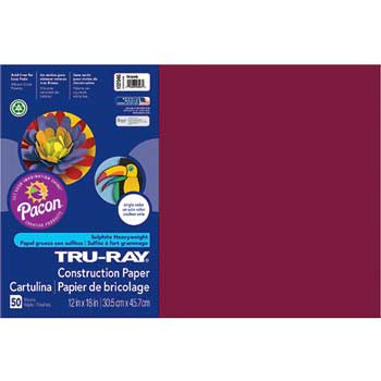 Pacon&#174; Tru-Ray Construction Paper, 12&quot; x 18&quot;, Burgundy, 50/PK