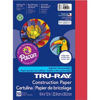 Pacon Tru-Ray Construction Paper, 76 lb, 9&quot; x 12&quot;, Holiday Red, 50 Sheets/Pack