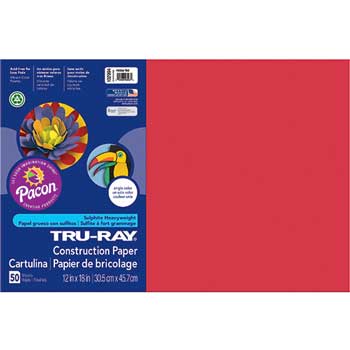 Pacon Tru-Ray Construction Paper, 76 lb, 12&quot; x 18&quot;, Holiday Red, 50 Sheets/Pack