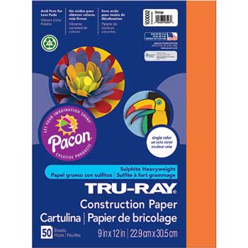 Pacon Tru-Ray Construction Paper, 76 lb, 9&quot; x 12&quot;, Orange, 50 Sheets/Pack