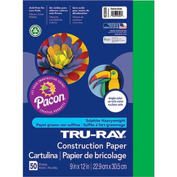 Pacon Tru-Ray Construction Paper, 76 lb, 9&quot; x 12&quot;, Festive Green, 50 Sheets/Pack
