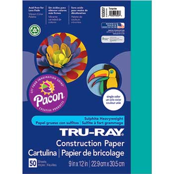 Pacon Tru-Ray Construction Paper, 76 lb, 9&quot; x 12&quot;, Turquoise, 50 Sheets/Pack