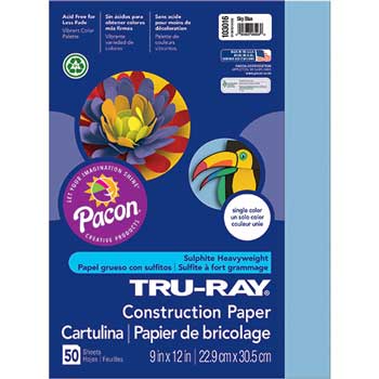 Pacon Tru-Ray Construction Paper, 76 lb, 9&quot; x 12&quot;, Sky Blue, 50 Sheets/Pack