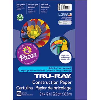 Pacon Tru-Ray Construction Paper, 76 lb, 9&quot; x 12&quot;, Purple, 50 Sheets/Pack